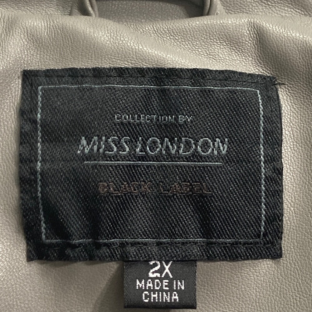 Miss London Black Label Womens Moto Jacket 2X Gray Vegan Leather Biker Y2K - Picture 10 of 16